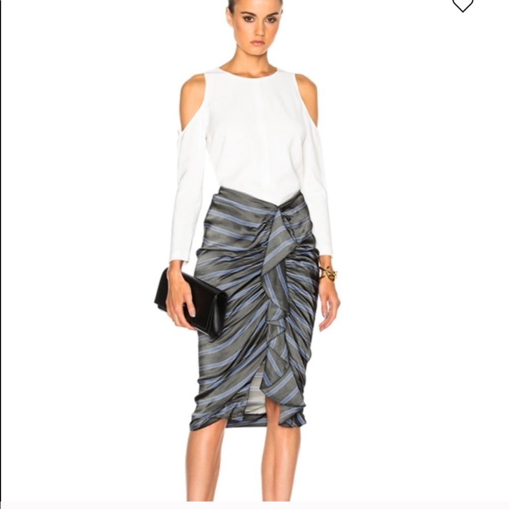 Veronica Beard Striped Silk Ruffle Midi Skirt